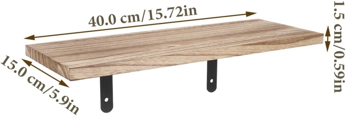 Yardwe Rustic Style Floating Shelf 3pcs Set Solid Paulownia Wood Wall Mounted Storage Shelves with Iron Brackets for Bathroom Kitchen Living Room Organizer