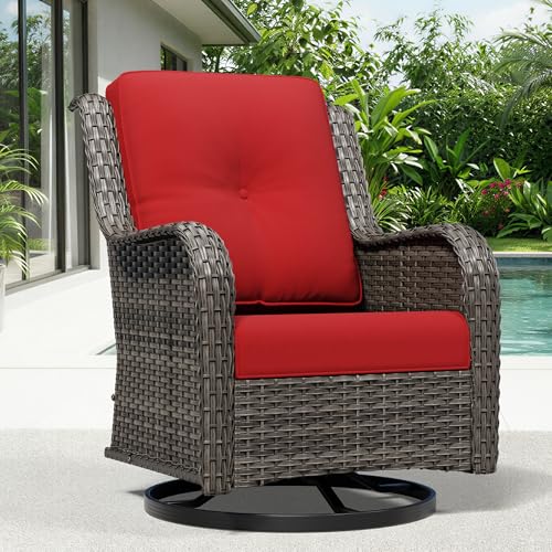Image of Joyside Outdoor Swivel Rocker Patio Chairs, Wicker Patio Furniture with High Back, Deep Seating, Wide Armrest, Thickened Cushions, Outdoor Rattan Furniture for Deck, Porch Use