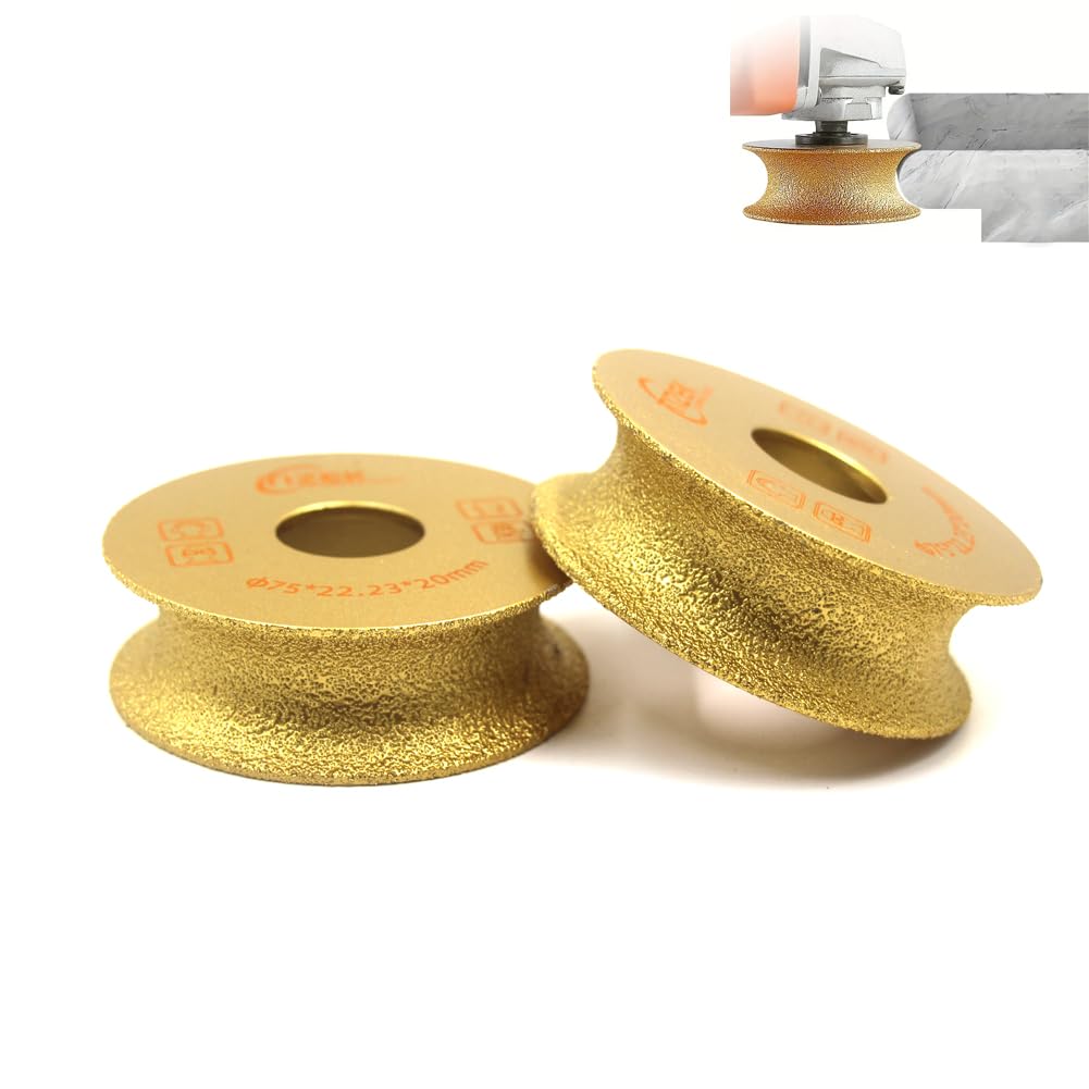 3 Inch Dry Diamond Edge Grinding Wheels for Angle Grinder, Vacuum Brazed Bullnose Edging Grinder Disc - for Marble Granite Porcelain Tile Quartz - 1pcs (Bullnose, Thickness 20mm, 50, Medium)