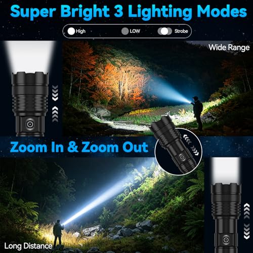 Image of Rechargeable Flashlights High Lumens, Super Bright Tactical Flashlight 3 Modes with Power Display, Waterproof Zoomable LED Flash Light for Home Emergencies Camping Hiking