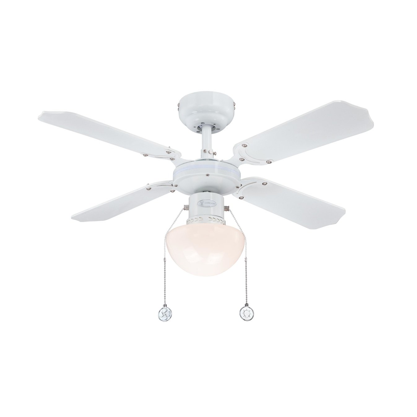 Westinghouse Lighting Portland Ambiance, Deckenventilator mit Beleuchtung, Metall, Ausführung in Weiß mit Wendeflügeln in Weiß/Buche, 7871040, 90 x 90 x 42 cm