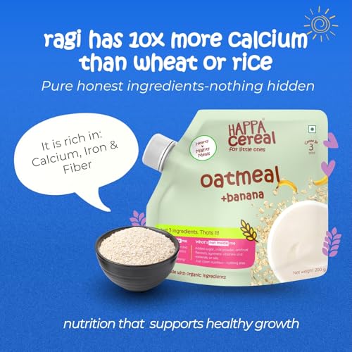 Image of Happa Organic Food Oatmeal Porridge Mix Cereal 200 gm (Pack of 2, Ragi + Almonds + Dates & Oatmeal + Banana)