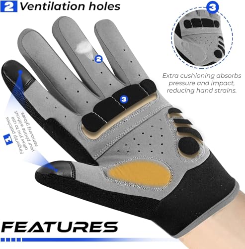 BEAST RAGE Guantes de Ciclismo de Dedos Enteros con Acolchado para Hombres Mujeres, Antideslizantes, amortiguadores, Transpirables, táctiles Guantes de Ciclismo de montaña para BMX (Negro, M) - imagen 2