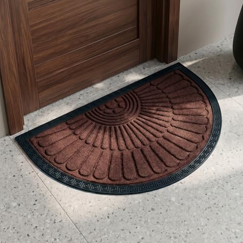 Image of Yellow Weaves Semi Circle Door Mat for Home Entrance, Half Moon Outdoor Rubber Mat - Non-Slip, Anti Skid Half Circle Foot Mat, Dirt Trapper, Heavy-Duty, Main Doormat, 45x70 cm | Coffee Brown
