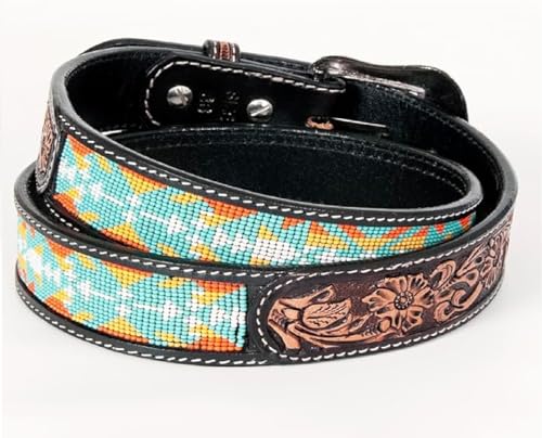 Handmade Beaded Men's Leather Belt Quality Thick Colorful Designs Cowboy Western Style Wear in Pant Trouser Jeans3