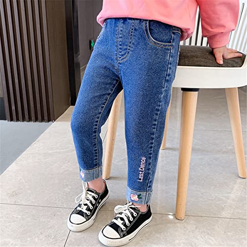 Baby Kids Girls Elastic Waist Cartoon Simple Design Ripped Jean Casual Pocket Denim Pants3
