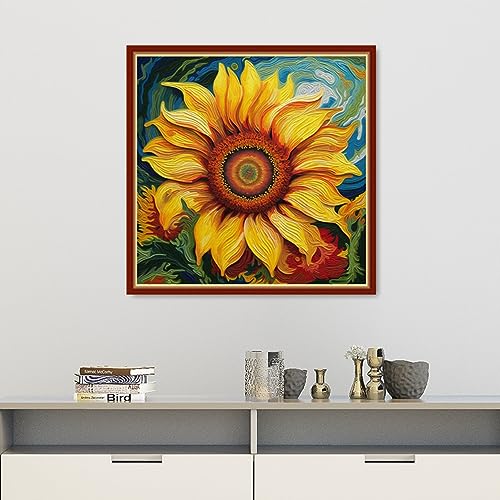 Image of Findvoor Stamped Cross Stitch Kits for Beginners Full Range of Cross Stitching Embroidery Pattern for Adults, 11CT DIY Needlepoint Embroidery Starter Kits-Magic Sunflower 17.7x17.7 inch