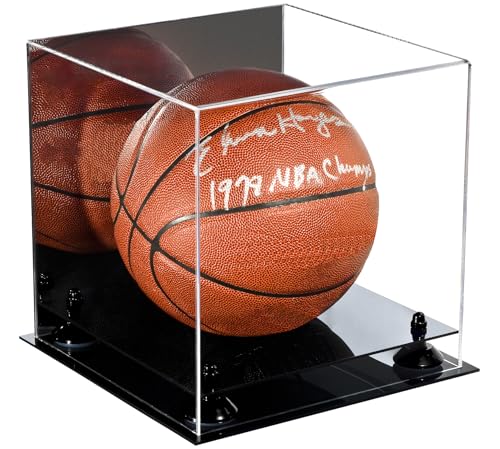 Better Display Cases Acrylic Full Size Basketball Display Case with Black Risers and Mirror (A001-BR)