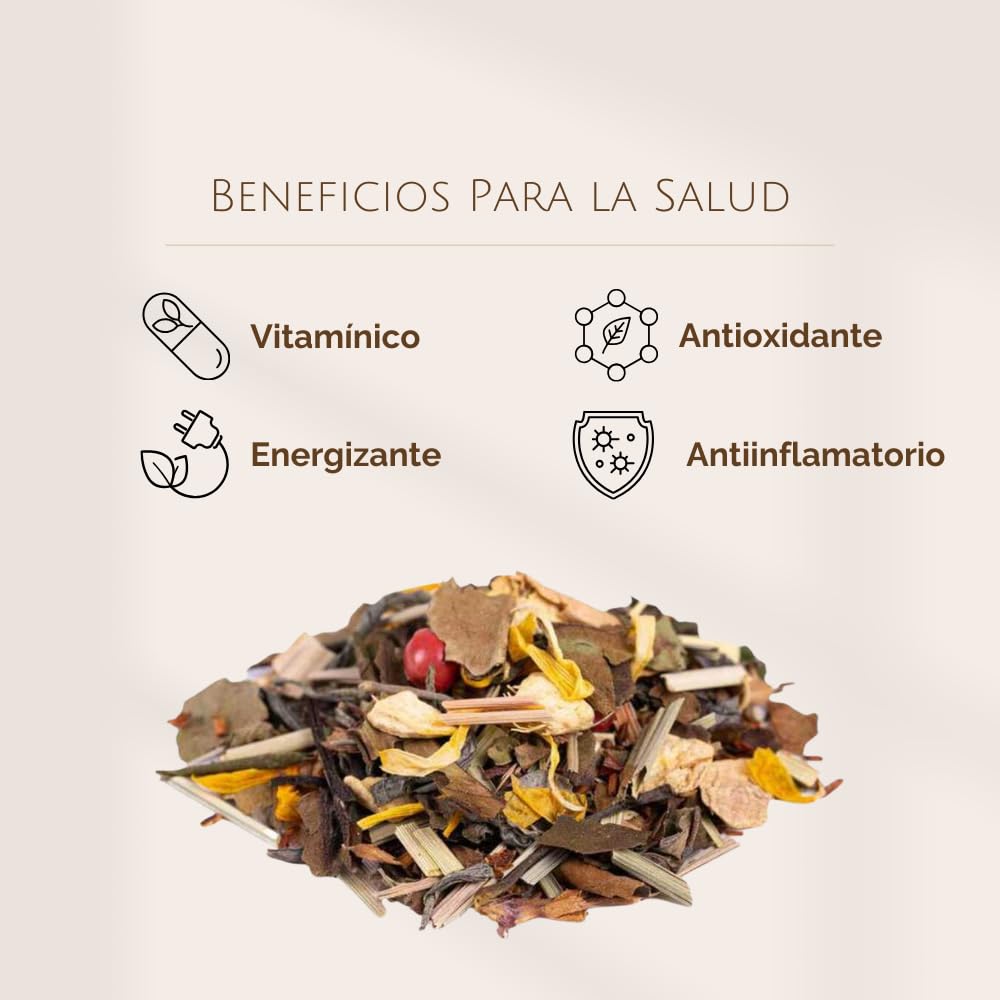 Mezcla Te Verde y Blanco Jengibre y Mango a Granel 100 Gramos - My Tea Moments - Cultivo Sostenible - Ingredientes Naturales: Caléndula, Citronela, Guaraná, Jengibre, Mango, Pimienta Rosa, Tulsi.