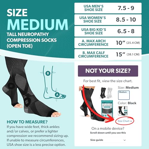 Image of BraceAbility Compression Socks for Circulation - (2 Pairs) 20-30 mmHg Knee High Neuropathy Open Toe Stockings Best for Varicose Veins, POTS, Restless Leg, Toeless Support for Men or Women (M - Black)