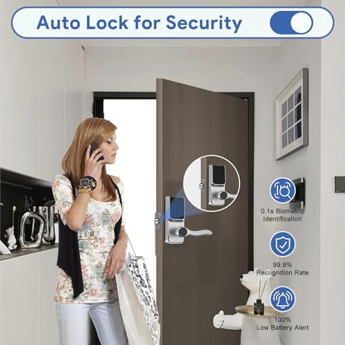 Keyless Entry Door Lock with Handle, 5-in-1 Smart Door Lock with Keypads, Digital Smart Locks for Front Door, Fingerprint Door Locks Support WiFi & APP Control, Biometric Door Lock for Home, Office - Image 7