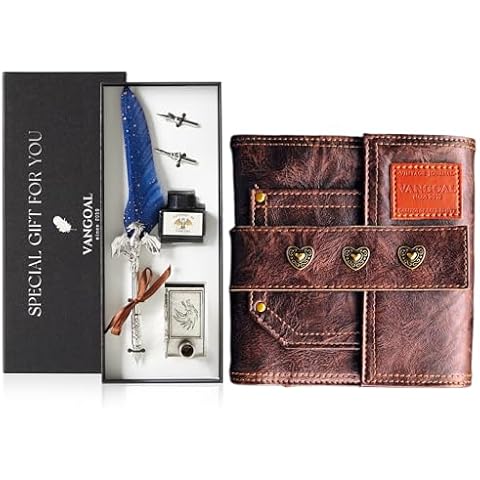 VANGOAL Blue Feather Dragon Pen and Leather Journal Deluxe Set Cover