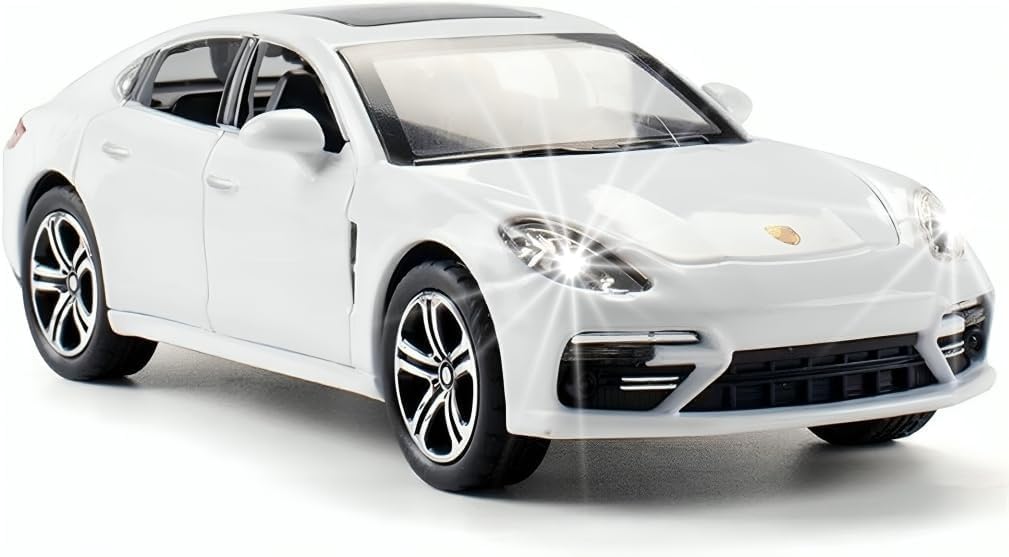 Porsche Panamera1:32 Scale Model Car Exclusive Alloy Metal Pull Back Die-cast Car Diecast Metal Pullback Toy car with Openable Doors & Light Music Best Gifts Toys Kids【Colors as Per Stock】