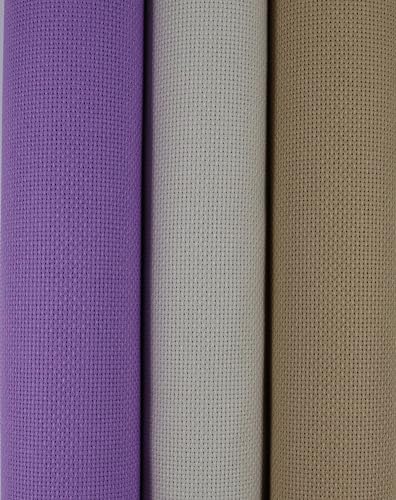 Image of KCS 3 pc of 15 inch x 18 inch(38cmx45cm) Counted Cross Stitch Cotton Aida Cloth Needlework Rolled Fabric Box,18CT,Pearl Grey+Khaki+Lavender