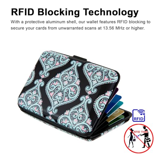 Image of Credit Card Holder, Metal Card Wallet RFID Blocking Mini Slim Aluminum Business Hard Card Case for Women Men (Damask Paisley)