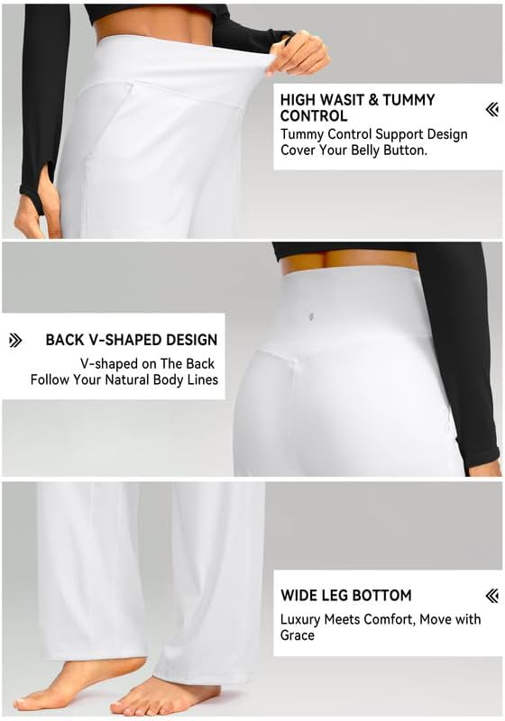 Soothfeel Wide Leg Pants for Women Yoga Work Pants with Pockets High Waist Lounge Sweatpants Dress Pants Petite/Tall 28"(White, XXL) - Image 6