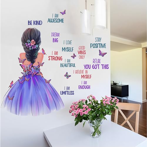 Purple Girl Wall Stickers, Inspirational Girl Home Decor Wall Decals with Butterfly - Image 4