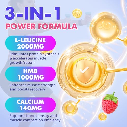 HMB and L-Leucine 3000mg with Calcium Gummies - Muscle Support & Recovery for Adults & Elderly, Vegan, Non-GMO, Gluten Free, 60 Gummies - Image 5