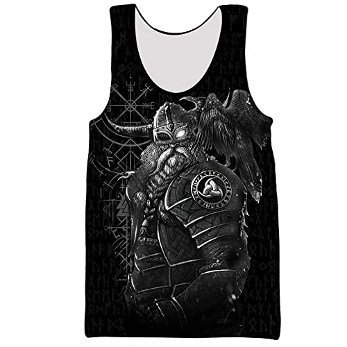 Men's Viking Odin Quick Dry Workout Tank Tops, Graphic Sleeveless Tee 3D Print Norse Vintage Vest, Gym Casual T-Shirts