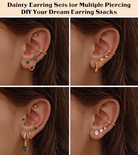 Gold Flat Back Earrings for Women Hypoallergenic Surgical Steel Earrings for Sensitive Ears 20G Small Stainless Steel Flatback Stud Hoop Cartilage Earring Set for Multiple Piercing Helix/Tragus/Conch3