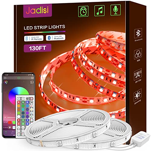 Jadisi Led Strip Lights 130ft (2 Rolls of 65ft) Music Sync RGB Lights Strip Color Changing with App Remote Control Smart LED Lights for Bedoom, Ceiling, Kitchen, Party