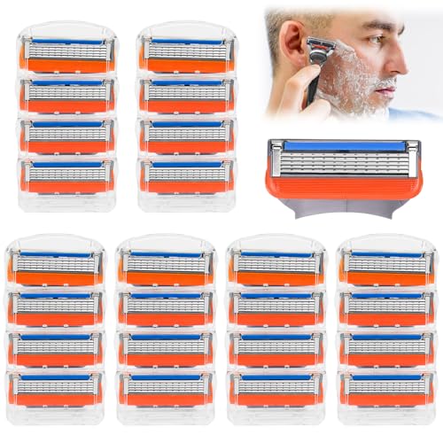 24 Piezas Cuchillas de Afeitar para Hombre, 5 Capas de Hojas de Afeitar de Precisión, Recambios para Fusion 5, Cuchillas de Afeitar Hombre, Cuchillas Afeitar