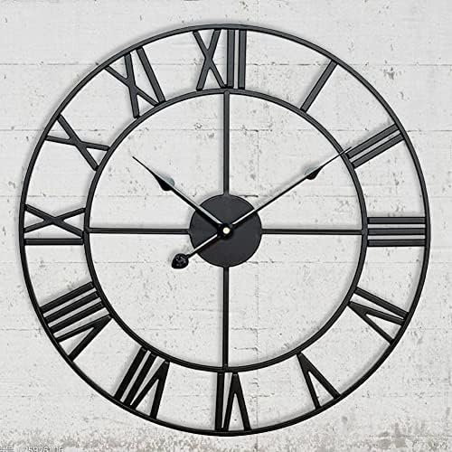 24 inch Large Metal Wall Clock, Industrial Indoor Outdoor Waterproof Art Decor Modern Clocks, European Retro with Oversized Roman Numerals, Silent Battery Operated Decor,Office,Kitchen, Loft