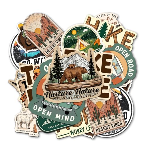 12Pcs Hiking Stickers, Outdoor Hiking Stickers, Adventure Nature Travel Sticker Waterproof Vinyl Hikings Quote Sticker for Laptop, Water Bottle, Car, Helmet, Camping Gear Gifts Hikers, Campers