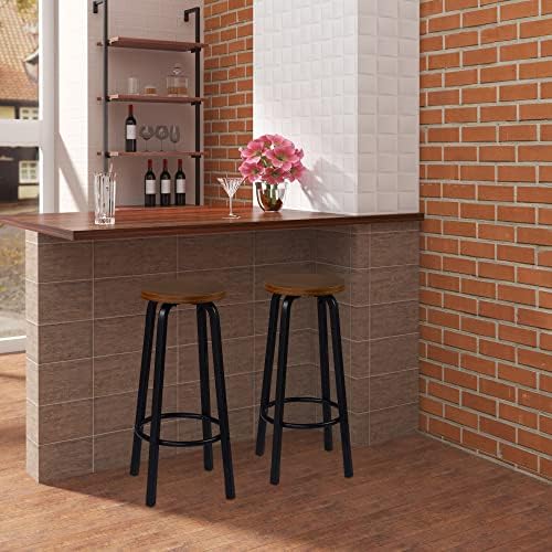 WOLTU Breakfast Kitchen Counter Bar Stools Set of 2 PCS MDF Seat Bar Chairs Metal Legs Barstools Dark Beech High Stools