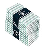 HEIRLOOM COMFORT Fiesta - Juego de 12 servilletas de tela a rayas, 45 x 45 cm, 100 % algodón, superabsorbentes y reutilizables, lavables para mesas coloridas, cenas, eventos, uso diario, color verde
