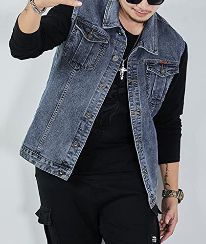 SOMTHRON Men's Classic Button Down Sleeveless Jean Jackets Plus Size Retro Motorcycle Biker Denim Vests2