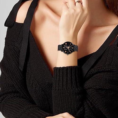 Image of STYLEDOSE Women's Luxury Black Analog Watch - Rose Gold Roman Numerals with Stylish Metal Chain Strap Wrist Watches for Women's & Girls&Miss&Ladies