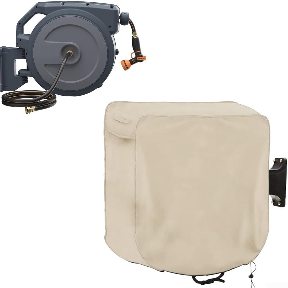 Minhe Cubierta de carrete de manguera de jardín impermeable para exteriores, protección UV, tela Oxford 420D, escudo antipolvo resistente para carretes de manguera retráctiles montados en la pared, 60