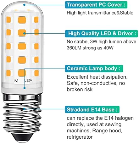 E14 LED Bulb 3W Warm White 2700K 28W 33W Halogen Equivalent Energy Saving, E14 Small Edison Screw (SES) LED Light Bulbs 360LM for Freezer Cooker Hood Sewing Machine, AC220-240V, 2 Pack