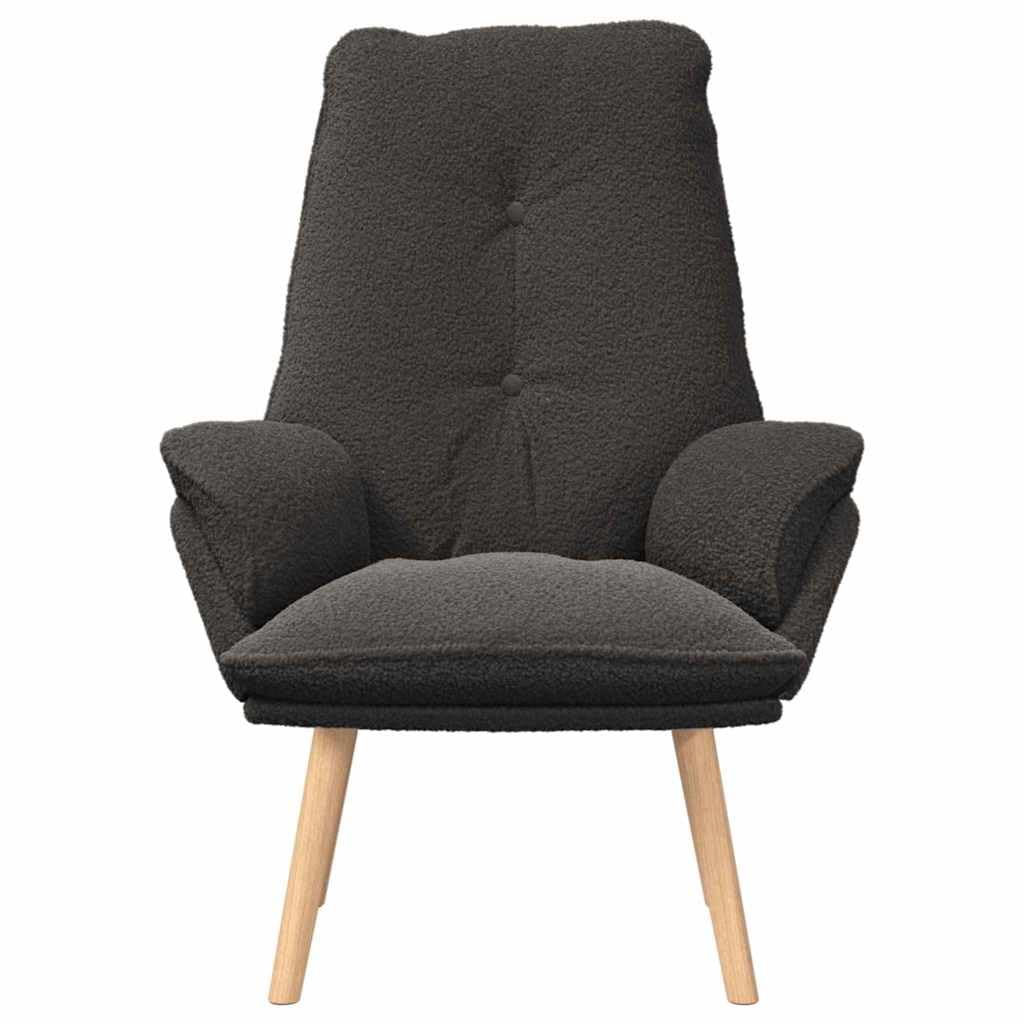 Fotel relaksacyjny ciemnoszary materiał Sherpa, przytulny fotel tapicerowany do salonu, nowoczesny fotel do czytania z nogami z litego drewna, 69 x 74 x 93 cm