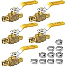 AB 5 Pack 3/4 Inch X 3/4 Inch Full Port PEX Brass Ball Valve, Water Shut Off Valve with 10 Pcs Stainless Steel Cinch Crimp Rings, UPC Certified