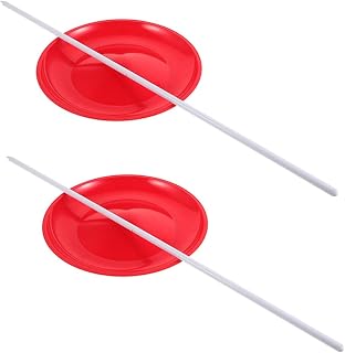 Vaguelly Circus Juggling Plate 2pcs Plastic Performance Spinning Prop | Red Lightweight Set with Balance Rods, Smooth Rotation for Stage Shows, Outdoor Practice and Acrobatic Skills