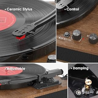 3-Speed Vinyl Record Player Sleek Bluetooth Turntable Full-Size Platter with Bluetooth Input/Output, Built-in Speakers, Counterweight & Auto-Stop with RCA/AUX Out, Tan - Les Beatles, Paul McCartney, John Lennon, RIngo Starr, George Harrison 3-Speed Vinyl Record Player Sleek Bluetooth Turntable Full-Size Platter with Bluetooth Input/Output, Built-in Speakers, Counterweight & Auto-Stop with RCA/AUX Out, Tan – Image 6