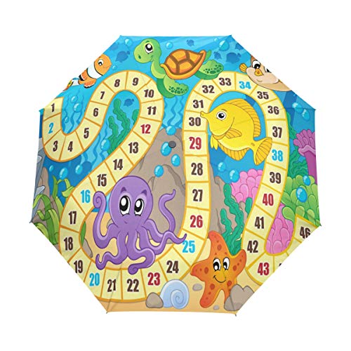 Preisvergleich Produktbild XiangHeFu Regenschirm Ozean, Meerwasser, Lebensbrettspiel, automatisches Öffnen, 3 Falten, leicht, UV-Schutz