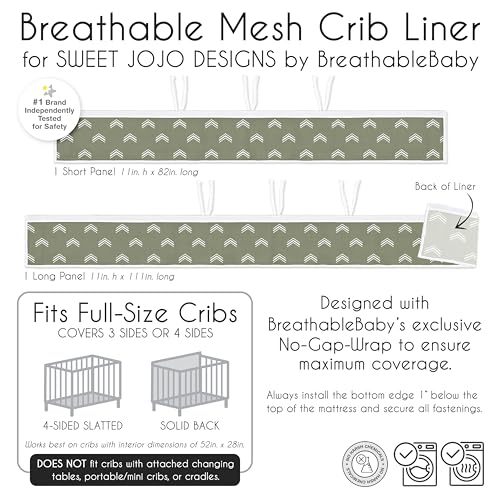Image of Sweet Jojo Designs + BreathableBaby 2-Piece Breathable Mesh Crib Liner Set (Dark Green Boho Arrow) for Boys /Girls, Baby, Infants /Newborn Nursery (Modern, Bohemian, Farmhouse, Arrows for Diamond Tuft)