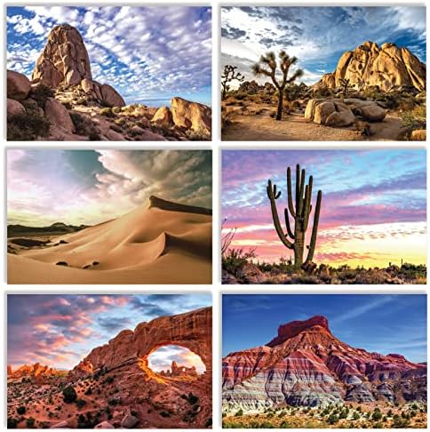 Better Office Products 50 Pack All Occasion Greeting Cards, Assorted Desert Landscape Note Cards with Envelopes, 4 x 6 inch, 6 Arid Landscape Designs, Blank Inside
