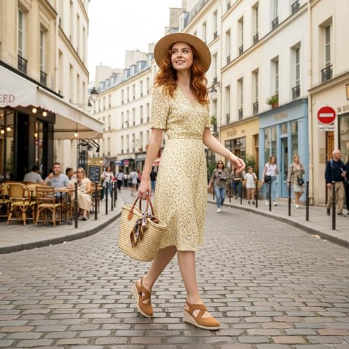 Image of HARENCE Espadrilles Wedge Sandals for Women: Comfortable Closed Toe Ankle Strap Elastic Shoes Summer Dressy Platform Heels