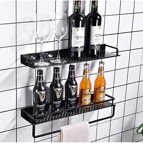 Estante de baño con toallero negro para organizar sin taladrar azulejos 5
