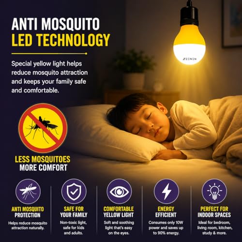Image of Zenen Anti Mosquito Lamp Led Mosquito Bulb Lighting Yellow Led Bug Light Bulb No Blue Light 220V-240V Led 10 - Watt (Eco Friendly Led Bulb Mosquito ) Electric Insect Killer Indoor, Outdoor