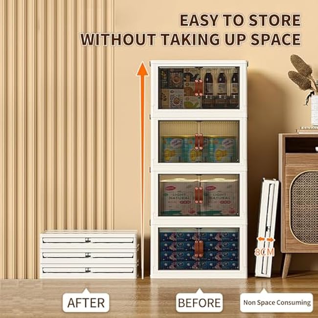 5-Tier Stackable Storage Bins with Lids & Open Front Design, Foldable Storage Bins with Wheels for Home Organization, Collapsible Space Saving Multi-Layer Storage Organizer, 40QT