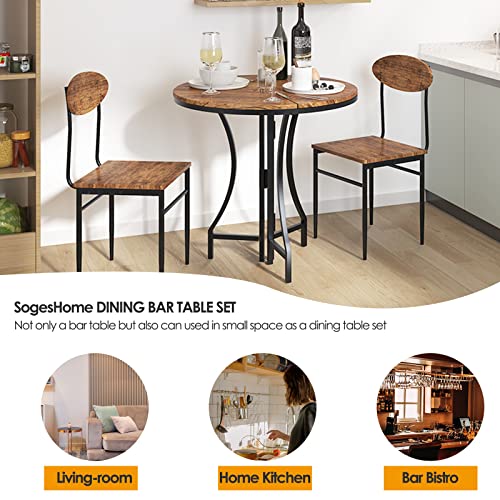 DlandHome Table Pliable de Bar bistrot + 2 tabourets Ensemble pour Bar 1 Table + 2 Chaises Style Industriel Table à Manger pour Cuisine/Salle à Manger/Salon Couleur Noyer avec Cadre en Acier Noir - Image 6