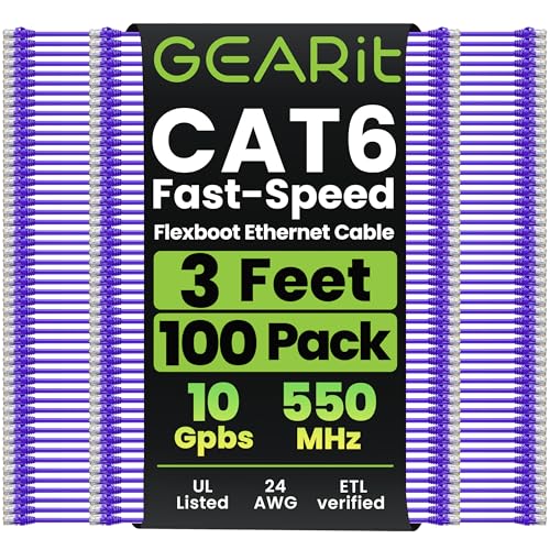 Câble Ethernet Cat6 RJ45 violet 3 Feet Gearit pour routeur switch et panneau de brassage de réseau