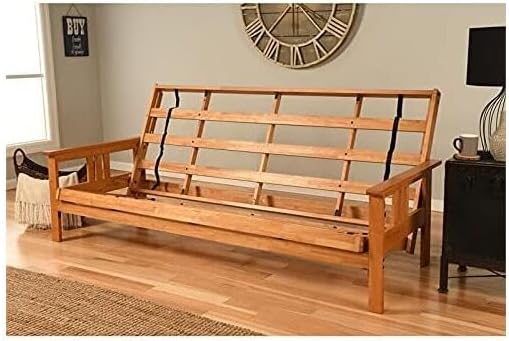 HomeStock Futon Frame Set with Mattress - Foldable Hardwood Sofa Bed for Living Room Marmont Mocha/Queen Frame Without Storage Drawers