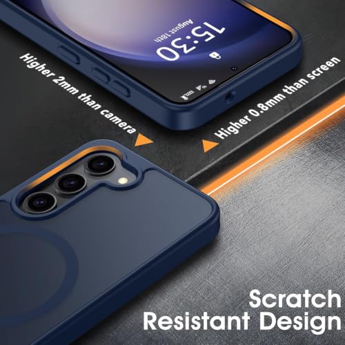 Image of Oterkin Magnetic Case for Samsung Galaxy S24 Plus, Dark Blue | Compatible with MagSafe, Matte Frosted Translucent, Shockproof, Military Grade Protection