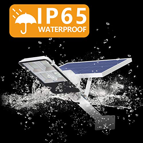 300W Solar Street Lights Outdoor, Dusk to Dawn Solar Led Outdoor Light with Remote Control, 6500K Daylight White Security Led Flood Light for Yard, Garden, Street, Playgroud